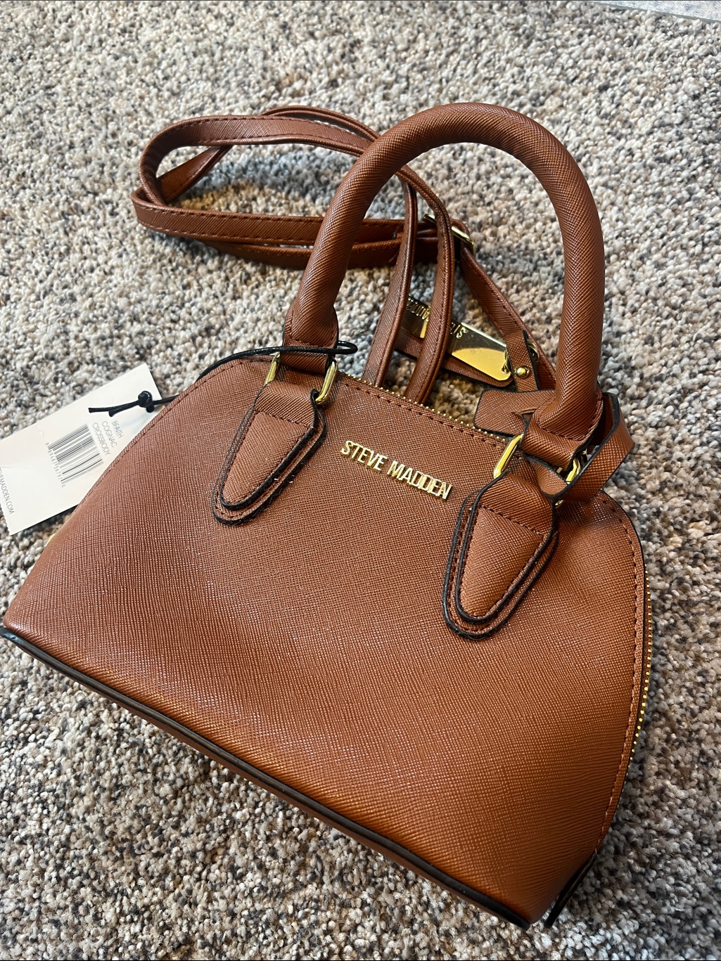 Steve Madden Cognac Dome Satchel With Gold Hardware